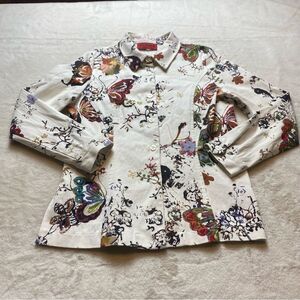 Culture By Krazy Larry Light Denim White W/Floral and Butterfly Shirt/Jacket